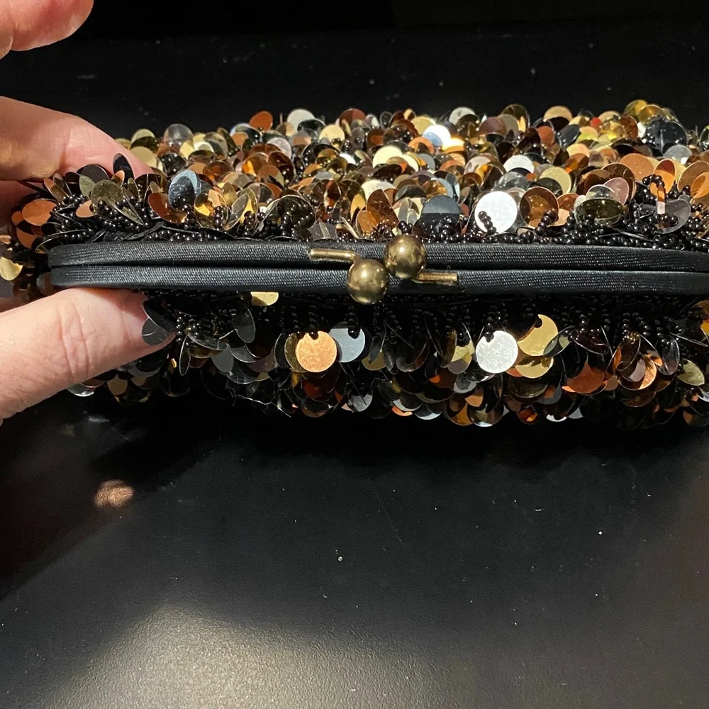 Elegant vintage Carla Marchi Sequin beaded copper silver and gold Evening Bag